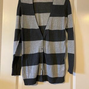 Caslon Striped Cardigan Sweater - Charcoal and Lt Gray.